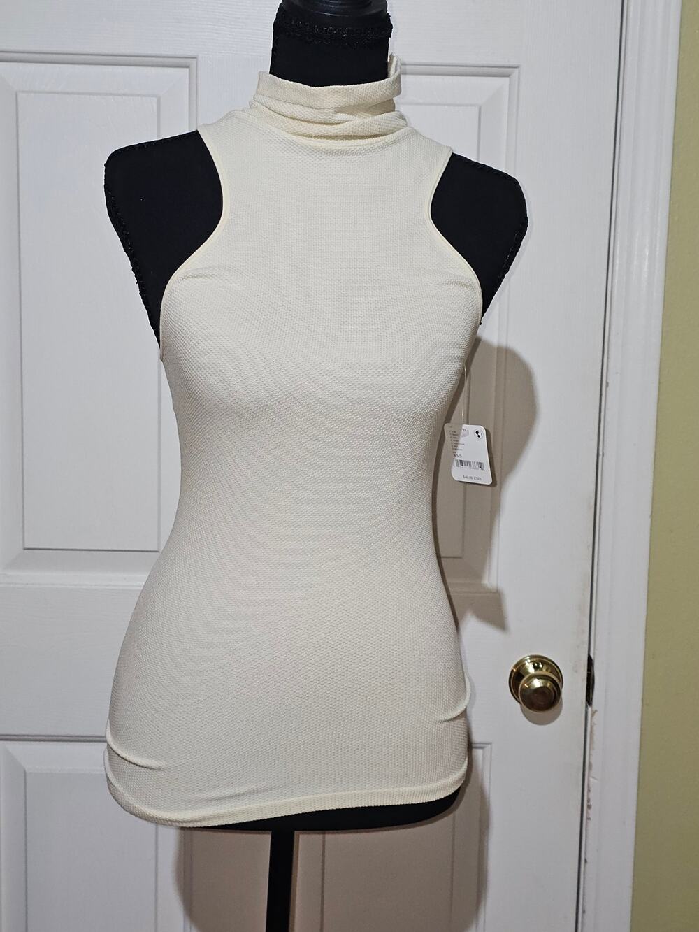 Free People Intimately Ivory Sleeveless Mock Neck Textured Top XS NWT
